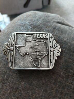 Texas Map Silver Belt Buckle